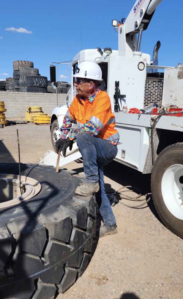 An off the road (OTR) truck tire.